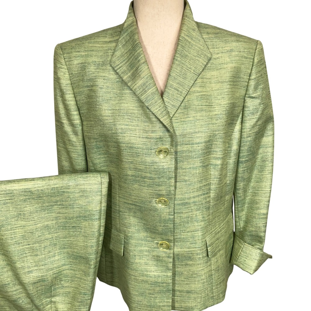 Kasper Skirt Suit Women 16P Spring Green Blue Textured Stripe Modest Church 2-Pc